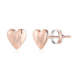 Rose Gold Stud Earrings for Girls Women, S925 Sterling Silver Post Rose Gold Stud Earrings Letter M Initial Hypoallergenic Earrings for Women Girls Jewelry Earrings Mothers Day Valentines Gifts