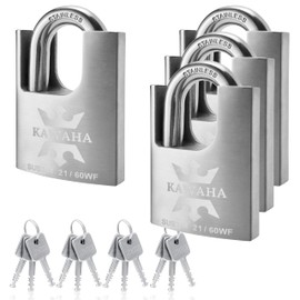 KAWAHA 21/60-4PS High Security Stainless Steel Shrouded Padlock with Stainless Steel Key for Both Indoor and Outdoor use (Heavy Duty, Anti-Rust) (2-3/8 in. (60mm), Keyed Alike - 4 Pack)