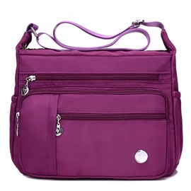 KEEPOP Crossbody Bag for Women, Multi Pocket Waterproof Lightweight Nylon Purse Shoulder Bag Purple L