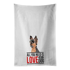 Caroline's Treasures Yorkie Black and Gold #2 White Kitchen Set of 2Kitchen Cotton Hand-Towels