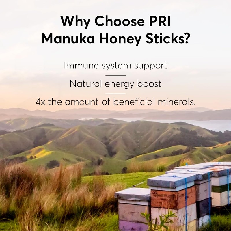 P.R.I Manuka Honey Sticks, Certified MGO 60+, Raw New Zealand