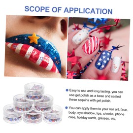 Outanaya 6 Packs Star Nail Art Glitter Sequins DIY Nail Decor Independence Day 3 Colors Easy Application