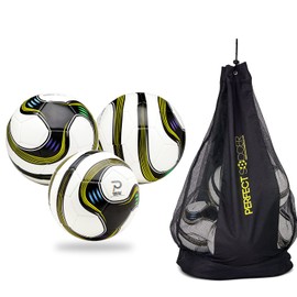 Perfect Soccer Balls Size 5 Pack of 3 w/Premium Soccer Ball Bag Combo Designed to Hold Pressure Pelota De Futbol Durable Youth Soccer Ball Rockets Off Your Foot | Made for Adults & Youth