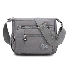 Ecohaso Crossbody Bags for Women, Multi-Pocket Lightweight Shoulder Bag Waterproof Nylon Casual Messenger Travel Bag Handbag (Gray)