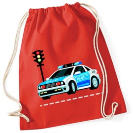minimutz Gym Bag for Boys to Pull Out | Police Car & Traffic Lights Motif | Fabric Bag Sports Bag for Nursery & Nursery | Bag with Cord for Changing Laundry, red, Classic