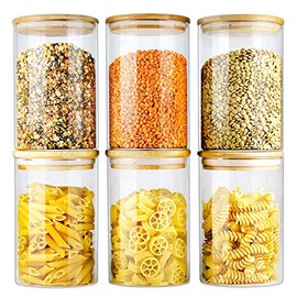 Glass Jars with Bamboo Lids EcoEvo, Glass Food Jars and Canisters Sets, 6 Pack of 26oz