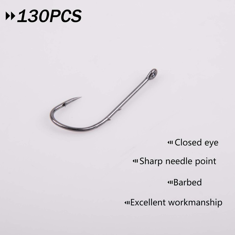 130pcs Baitholder Fishing Hooks Set Carbon Steel Black Barbed Baitholder