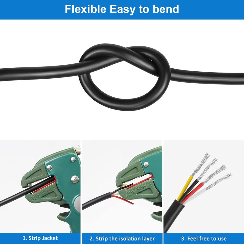 14 Gauge 4 Conductor Electrical Wire, 16.5FT 14AWG Black PVC