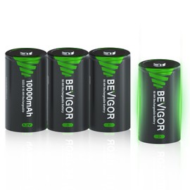 BEVIGOR 4 Pack 10000mAh Rechargeable D Batteries High Energy,Low Self-Discharge NiMH D-Cell Battery