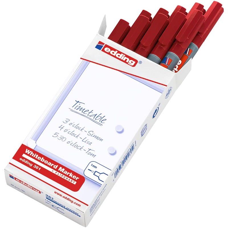 edding 361 whiteboard marker - red - 10 whiteboard pens