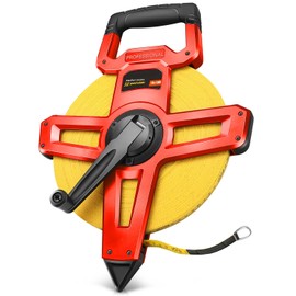 Auto Dynasty Open Reel Measuring Tape 1/2" x 330 Ft. Fiberglass Tape Measure with 360 Degree Rotating Handle, for Engineer, Yard, Field and Long Jump, Orange/Yellow