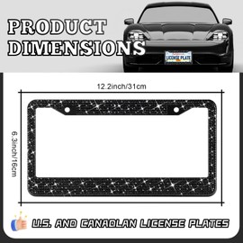 2 Pack Bling License Plate Frames, Sparkly Rhinestone Diamond Car License Plate Frame for Women (Black)