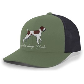 Heritage Pride Canine Collection German Wirehaired Pointer Hunting Dog Mens Embroidered Mesh Back Trucker Hat, Loden/Black