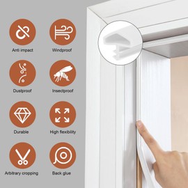 Door Seal, 5 m/10 m/30 m, 12 mm Room Door Seal, TPE Rubber Seal, Sealing Tape Frame, Door Stop Seal, Frame Seal for Doors, Windows (White, 5 m)