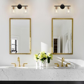 Uiimeces Black Bathroom Light Fixtures, 2-Light Bathroom Vanity Light Over Mirror, Modern Matte Black Wall Sconce Lighting Bath with Clear Glass Shade, Vanity Lights for Mirror Bedroom Living Room