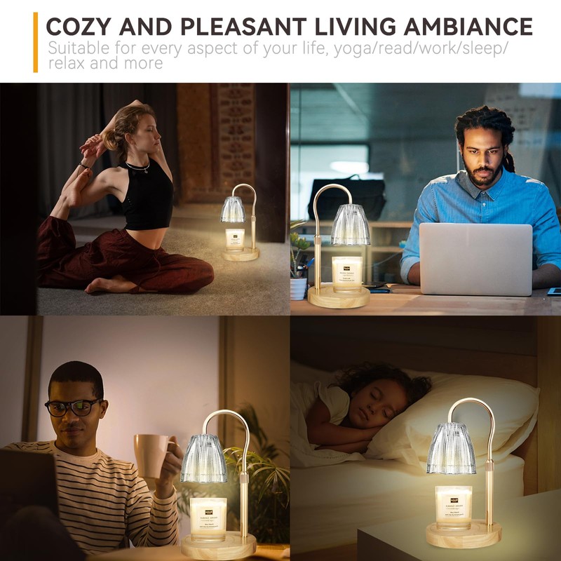 TOACSUCP Candle Warmer Lamp with 3 Bulbs, Adjustable Height Dimmable