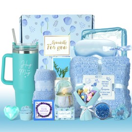 15PCS Birthday Gifts for Women, Relaxing Spa Gifts Baskets for Her, Care Package with Luxury Flannel Blanket and 40 oz Tumbler, Valentines, Mothers Day, Christmas Women's Gift for Mom, Wife, Friends