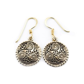 WINDALF Silan Celtic Triskele Earrings 1.9 cm Bronze, Fabric jewellery bag