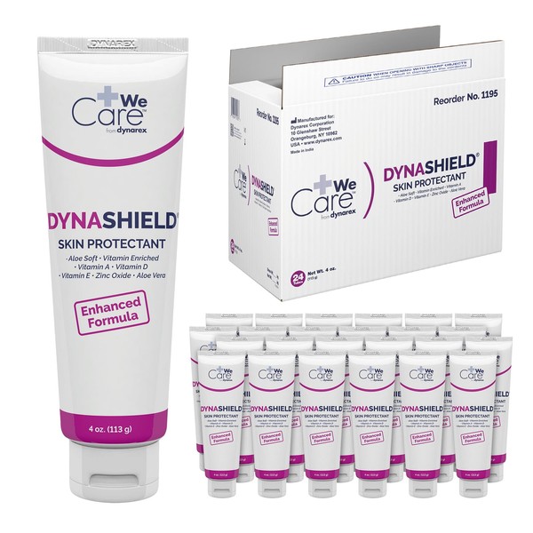 Dynarex DynaShield Skin Protectant Barrier Cream - Zinc Oxide Cream with Vitamins A, D, E, Aloe Vera - Protective Ointment, Helps Moisturize Dry Skin - 4oz Tube, 24 Per Case
