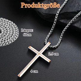 Ormromra Men's Cross Necklace, Silver Cross Pendant, Stainless Steel Necklace, Cross Pendant Necklace, Women's Cross Chain Jewellery, Premium Sturdy Chain with Cross Pendant, Stainless Steel