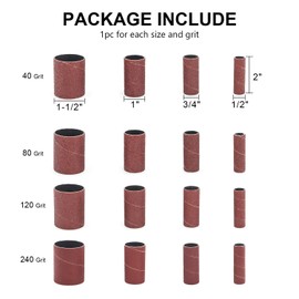 scottchen PRO 16 Pack Spindle Sander Sleeves, 2”Length, 1/2”,3/4”,1”,1-1/2” Diameter Sanding Sleeves Set for Drill,40 80 120 240 Grit