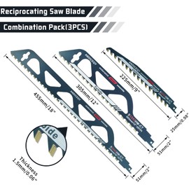 3pcs 9-12-18-Inch Reciprocating Saw Blade-Demolition Masonry Wood Cutting Sawzall Pruning Blades Hard Alloy Saw Blades for Cutting Brick, Porous Concrete (Combination Pack(3pcs))