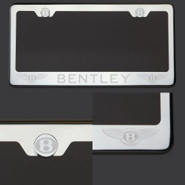 KA T304 Chrome Polished Bentley Laser Etched Engraved License Plate Frame Screw Cap