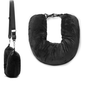 LONG XIN SERIES 2PCS Stuffable Travel Neck Pillow Velvet Storage Bag Multifunctional Rest Cushion for Trains Sleeping Airplane Car Road Trips Clothes Storage