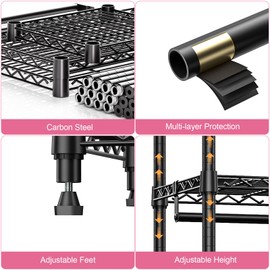 MZG Clothes Rack with Shelves and Hanger Rods, Heavy Duty Adjustable Carbon Steel Clothing Racks for Hanging Clothes, Wardrobe Closet Organizers for Bedroom Black 15.7"D x 43.3"W x 76.5"H