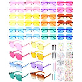 Relaxweex 24 Set DIY Sunglasses kit in My Era Popular Singer Party Favors Friendship Sunglasses for 1989 Girls Women(Square,Bright Colors)