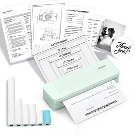 JADENS Portable Printer with 6 Rolls of Thermal Paper, Inkless Printer Bluetooth Support for 8.5" x 11" Size, Used for Travel, Car and Office:_Green Printer