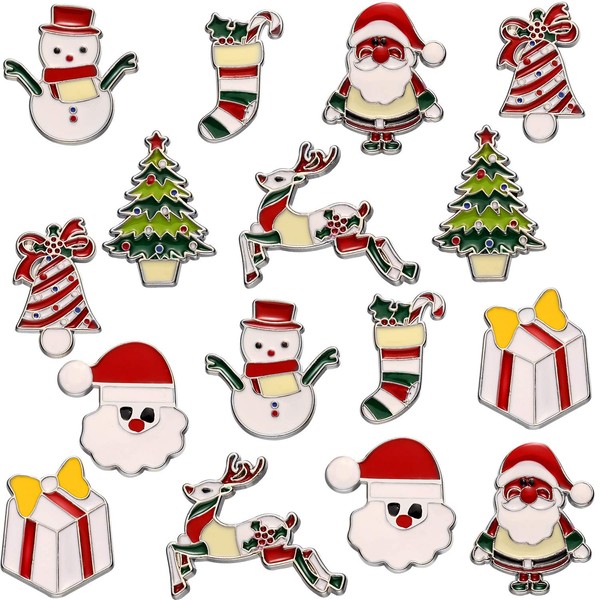 Outus Pack of 16 Christmas Brooches Pins, Novelty Cartoon Brooches for Clothes, Bags, Jackets, Jewellery, DIY Accessories