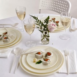 Silver Spoons Opulence Collection Modern Cream Disposable Plastic Salad Plates - 9" (Pack of 10) - Perfect for Weddings, Parties & Special Events