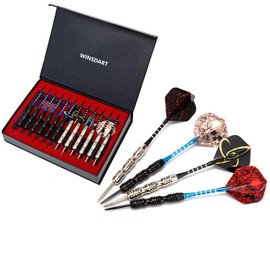 WINSDART Darts Metal Tip Set Professional Metal Darts for Dartboard Steel Tip Darts with Nonslip Iron Barrel Aluminum Dart Shafts,Extra Flights,Dart Sharpener,Gift Box