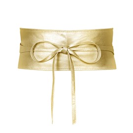 MILAKOO Metallic Punk Pu Leather Waist Belt for Women Harness Obi Belt Cinch Belts Tie Wrap Bowknot Belt