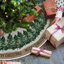 Artoid Mode Pine Trees Snowflakes Christmas Tree Skirt, 36Inch/91cm Seasonal Merry Xmas Party Holiday Vintage New Year Tree Mat Cover Decoration