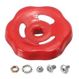 PATIKIL Outside Faucet Handle Square Stem Hole 6x6mm, Cast Iron Faucet Round Wheel Handle Replacement Water Spigot Handle with Screws Spacer, Red