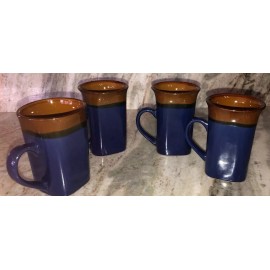 Royal Norfolk Blue/Brown Stoneware Coffee Mugs Dinnerware Cups-Set Of 4-SHIP24H
