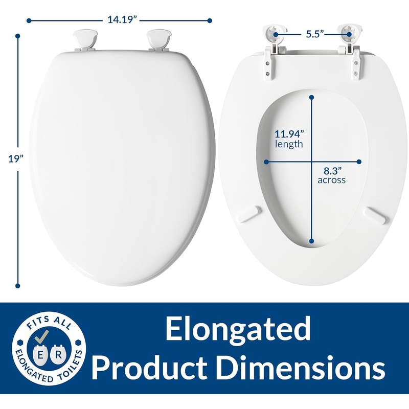 Mayfair Athens Toilet Seat, Easy Clean Hinges and Durable Wood