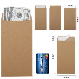 Paquete de 200 sobres autoadhesivos de 6.7 x 3.5 pulgadas, apto para sobres de ahorro de dinero, sobres de dinero de color café kraft de 120 g/m² gruesos para dinero, presupuestos, consejos, cheques,