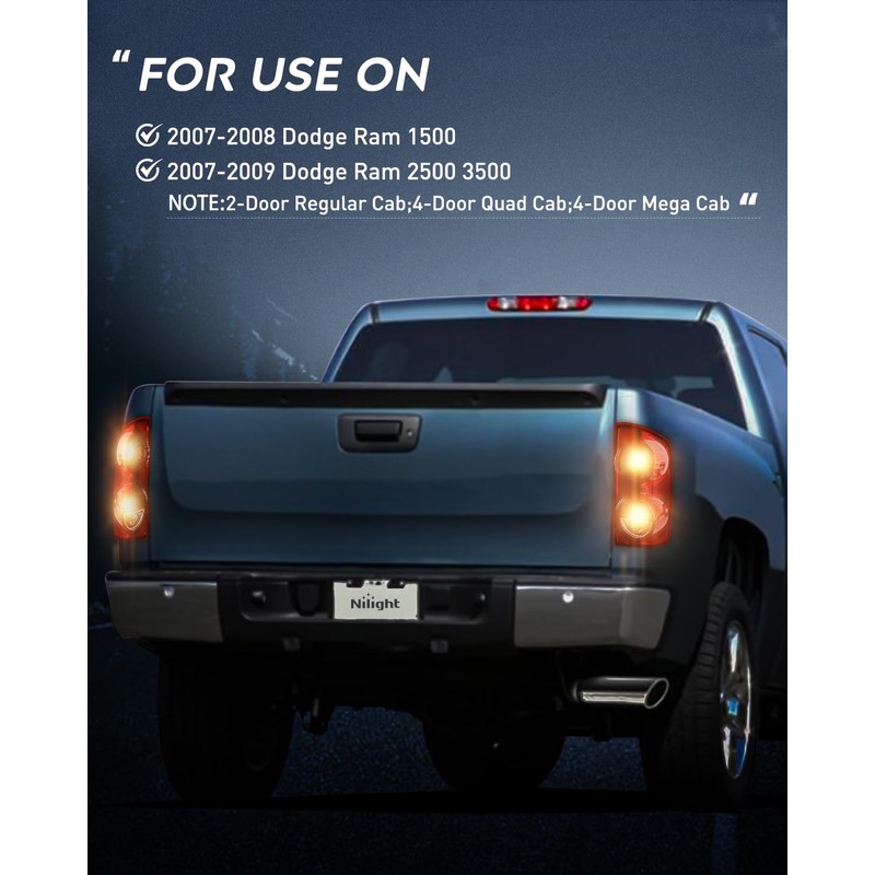 Nilight Taillight Assembly Compatible with 2007 2008 Dodge Ram 1500