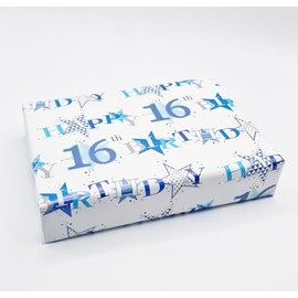 Party Angels 2 Sheets Star Design 16th Birthday Blue Boy Wrapping Paper Age 16 Birthday Gift Wrap Paper Boy Male (PA)