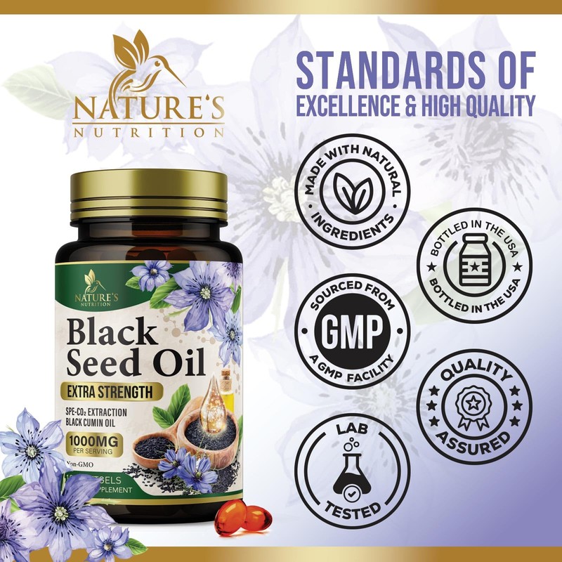 Black Seed Oil Capsules 1000mg - Premium Nigella Sativa Blackseed,