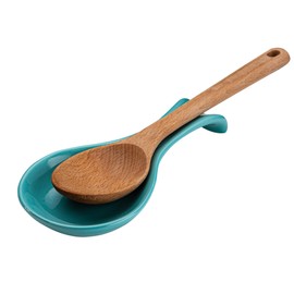 Ceramic Spoon Rest, by Kook, Spoon Rest for Stovetop, Kitchen Decor, Farmhouse Kitchen Decor, Ladle, Utensil Holder, Dishwasher Safe, for Home and Coffee Bar Accessories, Set of 2 (Aqua)