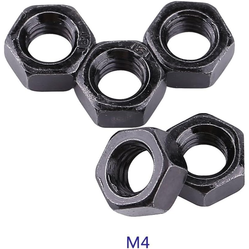 VOBOR M4 nut, black, pack of 100 nuts, M4 hex