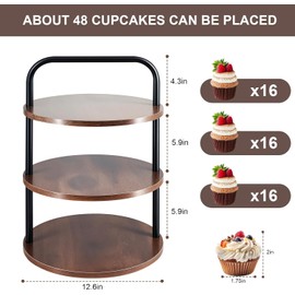 Wooden Cupcake Stand 2 Pack, Large Cupcake Tower Stand for 50 Cupcakes, 3 Tiered Wooden Serving Trays Stand, Soporte Para Cupcakes, Dessert Table Display