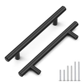 Probrico 10 Pack Matte Black Cabinet Handles Euro Style T Bar Stainless Steel Drawer Handles and Pulls Kitchen Cupboard Handles Hole Center 128mm