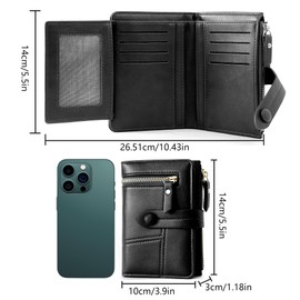 Lakpopya Women's Purse, 14 x 10 cm, Purse with Multiple Compartments, PU Leather with Coin Compartment, black, Casual