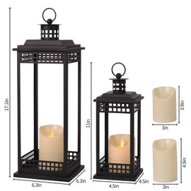 Lanttu Vintage Lanterns Decorative Indoor, 17'' 11'' Set of 2 Black Candle Lantern Decor, Lanterns Decorative for Retro Living Room, Mantel, Patio, Porch, Garden, Balcony, Wedding Tabletop Lantern