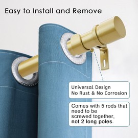 Byondeth Curtain Rods for Windows 16 to 88 Inches Adjustable Length 1 Inch Diameter Window Curtain Rod with Aluminium Finials, Flash Gold